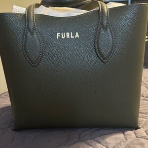 Furla Dark Green Leather Tote